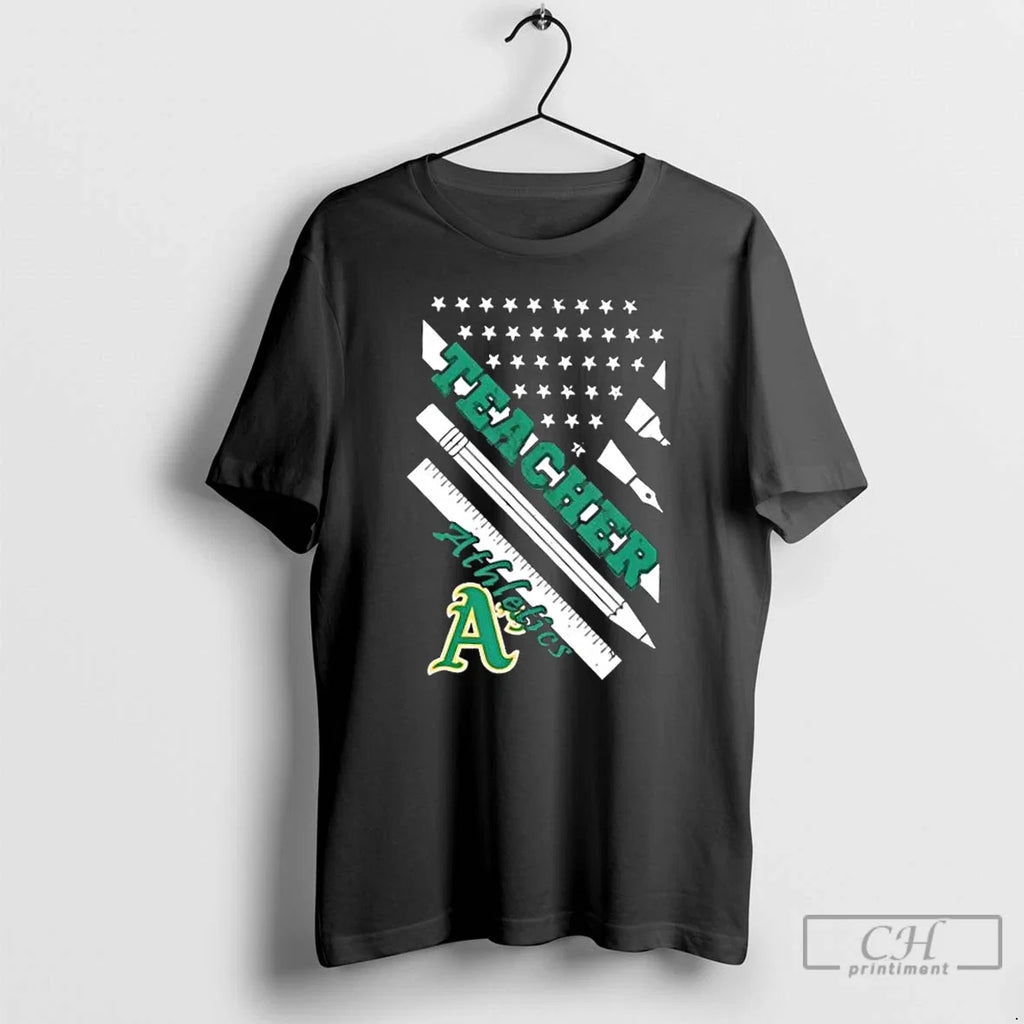 Oakland Athletics Baseball X Teacher American Flag - Adult & Kids T-Shirts, Sweatshirts & Hoodies apparel design preview 1