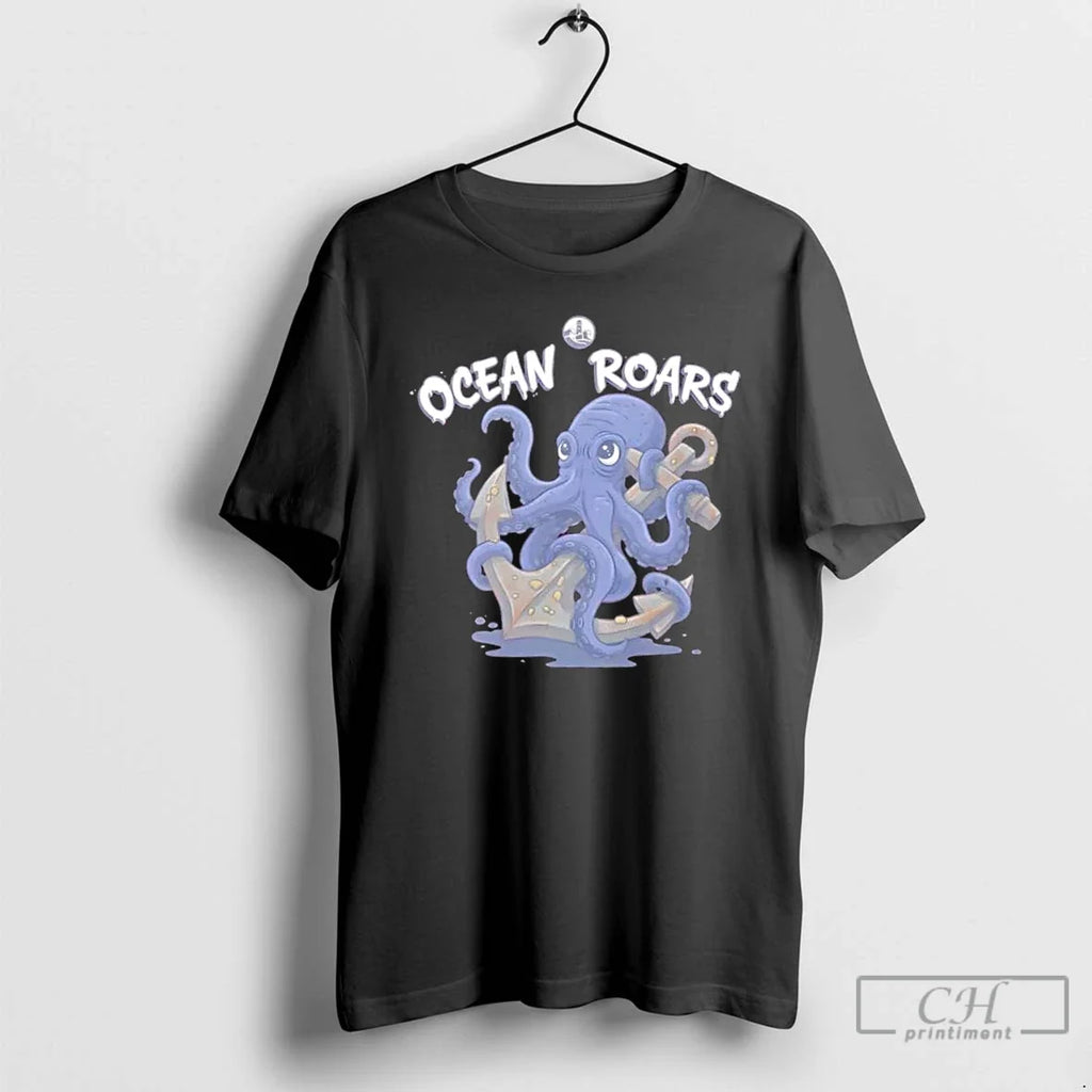 Ocean Roars Octopus Cute Nautical Marine Life Anchor - Adult & Kids T-Shirts, Sweatshirts & Hoodies apparel design preview 1