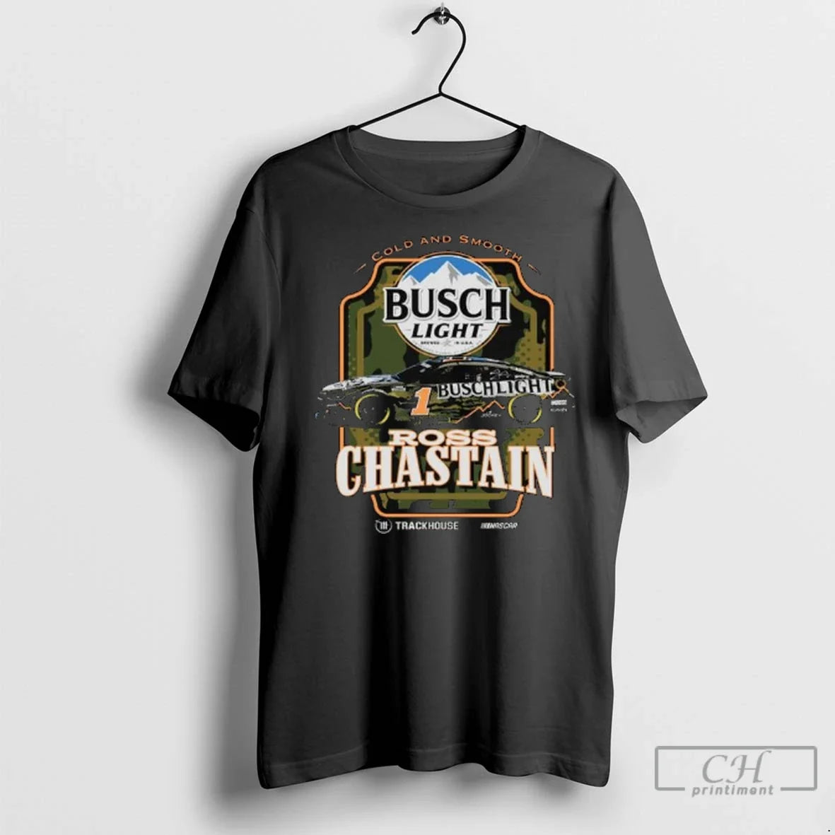Premium Ross Chastain 1 2025 Busch Light Camo Long - Adult & Kids T-Shirts, Sweatshirts & Hoodies apparel design preview 1
