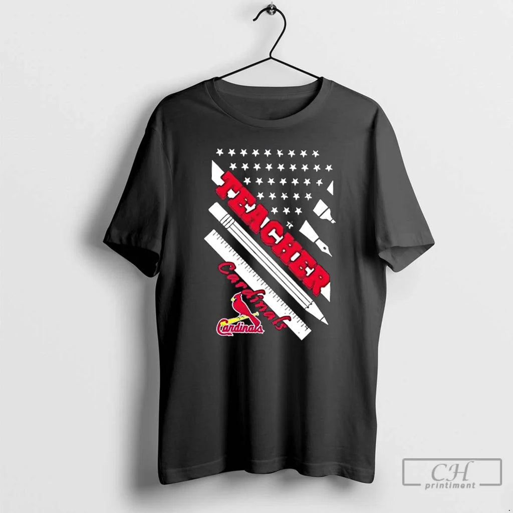 St Louis Cardinals Baseball X Teacher American Flag - Adult & Kids T-Shirts, Sweatshirts & Hoodies apparel design preview 1