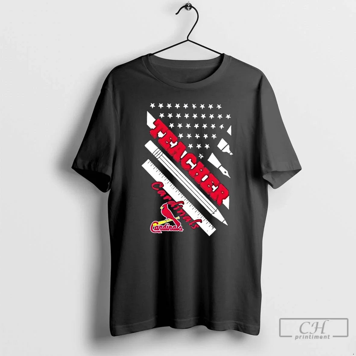 St Louis Cardinals Baseball X Teacher American Flag - Adult & Kids T-Shirts, Sweatshirts & Hoodies apparel design preview 1