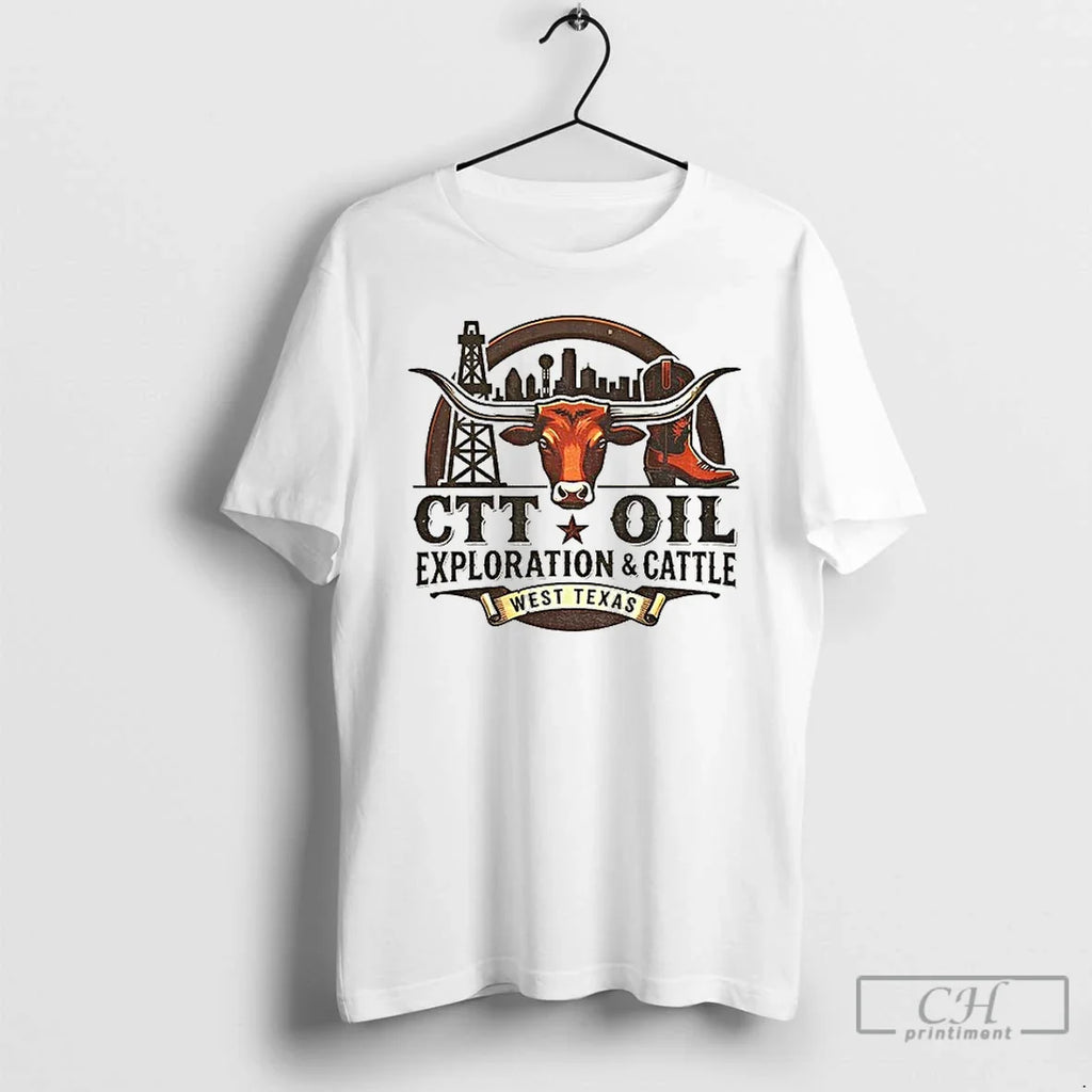 Texas Longhorns Football Ctt Oil Exploration Cattle - Adult & Kids T-Shirts, Sweatshirts & Hoodies apparel design preview 1
