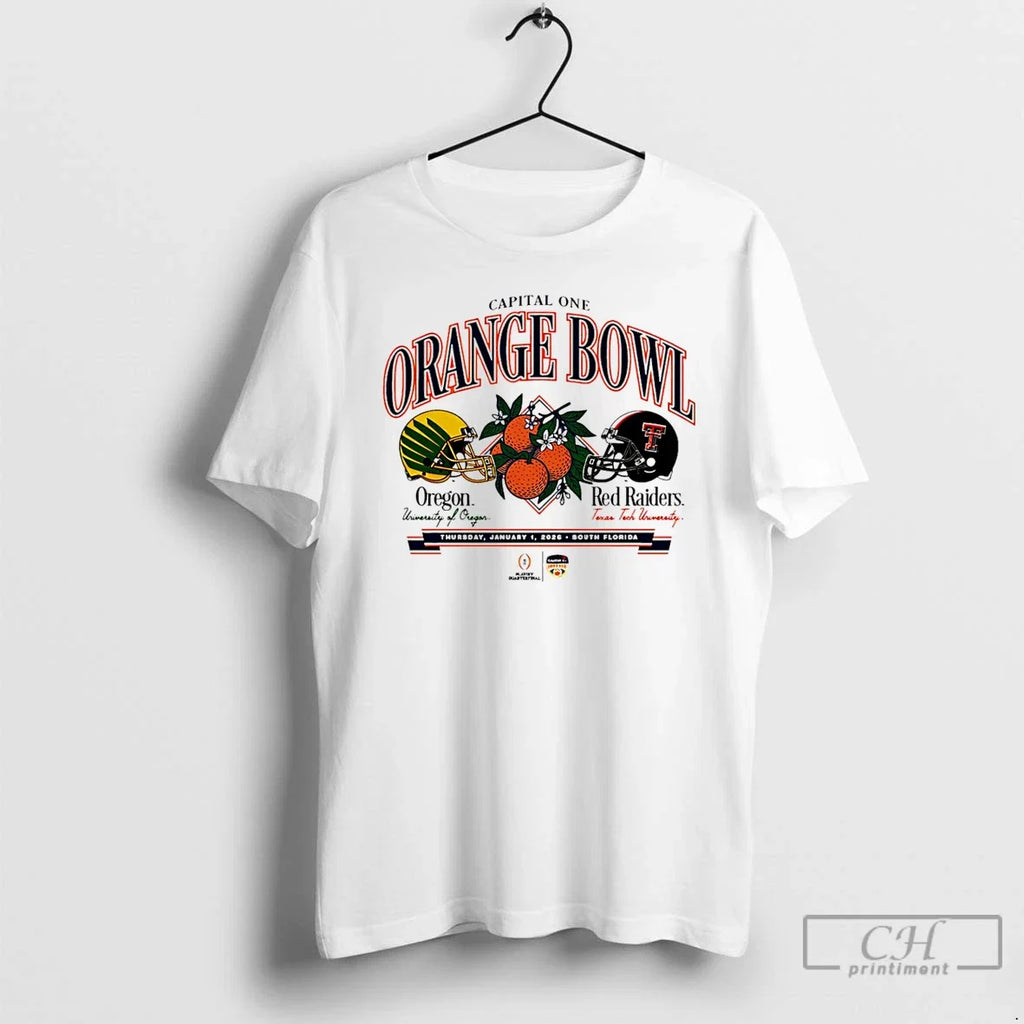 Texas Tech Vs Oregon 2026 Orange Bowl Head - Adult & Kids T-Shirts, Sweatshirts & Hoodies apparel design preview 1
