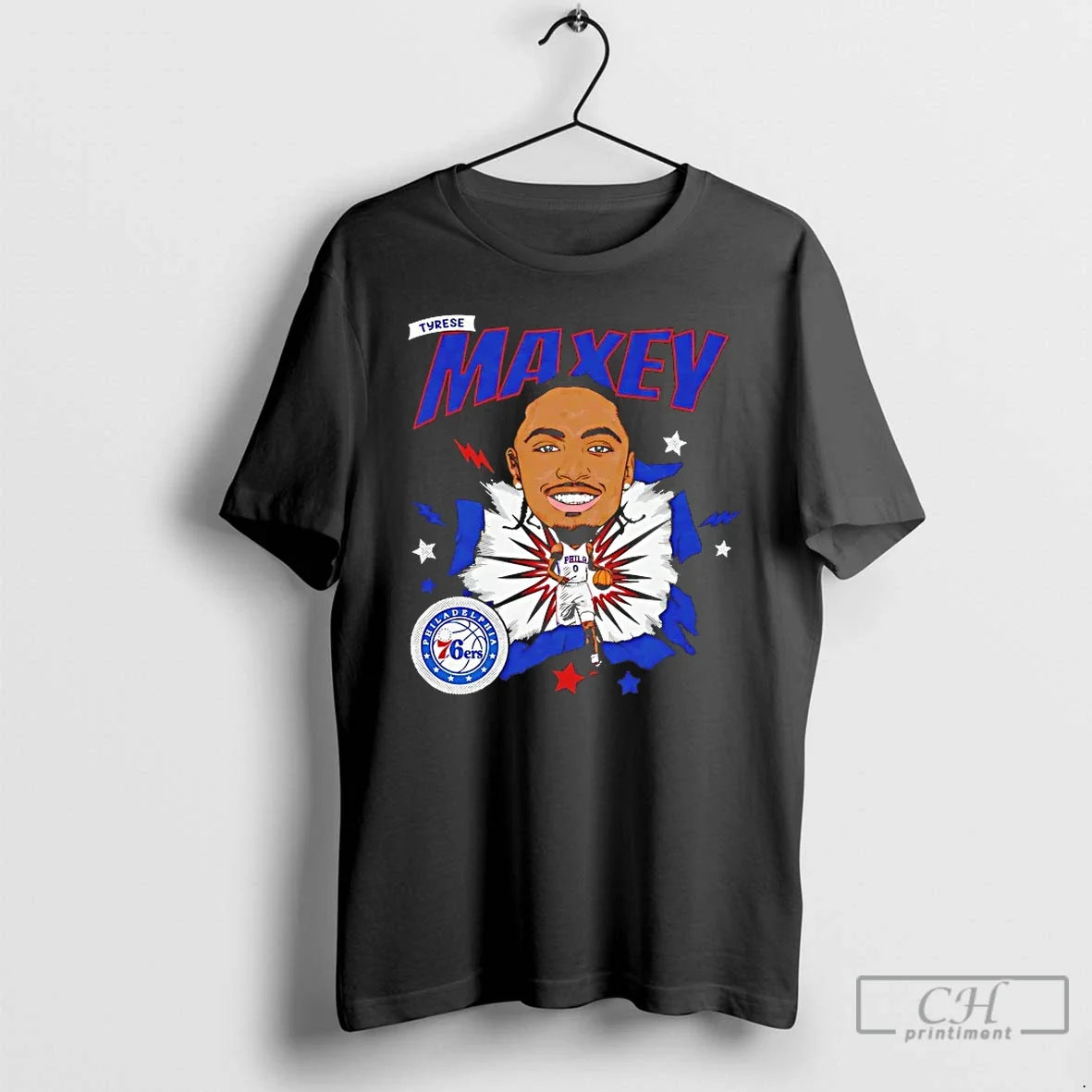 Tyrese Maxey Philadelphia 76ers Caricature - Adult & Kids T-Shirts, Sweatshirts & Hoodies apparel design preview 1