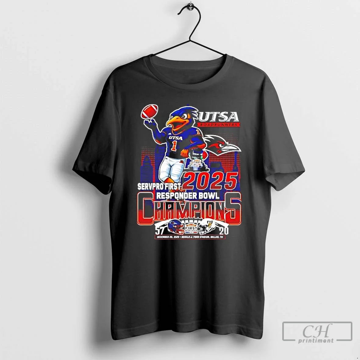Utsa Roadrunners 2025 Responder Bowl Champions Mascot - Adult & Kids T-Shirts, Sweatshirts & Hoodies apparel design preview 1