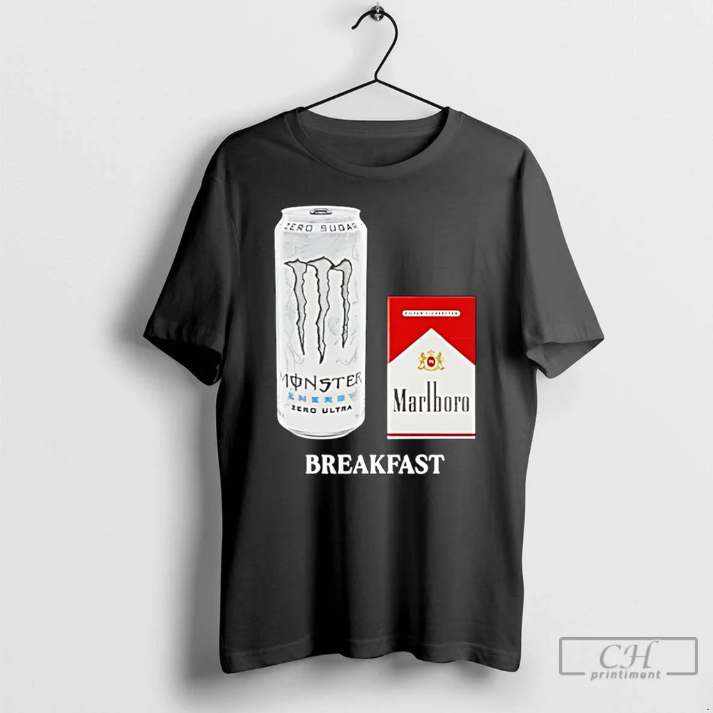 White Monster Marlboro Red Cigarette Breakfast - Adult & Kids T-Shirts, Sweatshirts & Hoodies apparel design preview 1