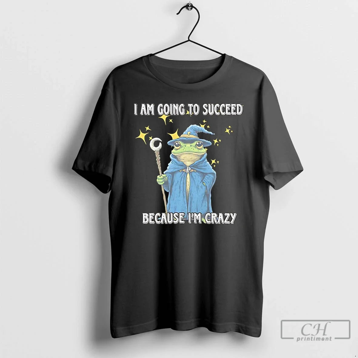 Wizard Frog I Am Going Succeed Because Im Crazy - Adult & Kids T-Shirts, Sweatshirts & Hoodies apparel design preview 1