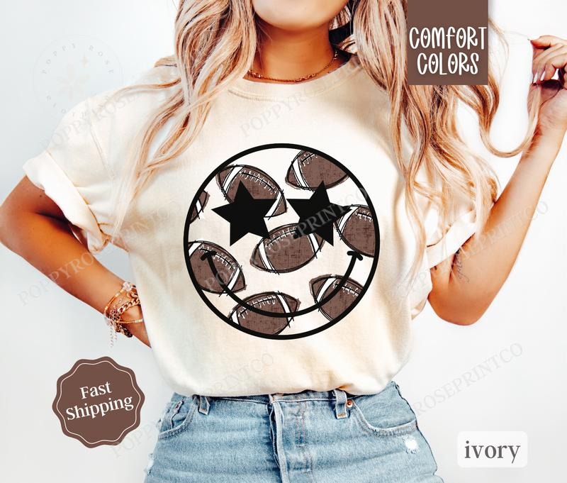 Preppy Football Comfort Colors Happy Face Womenswear - Adult & Kids T-Shirts, Sweatshirts & Hoodies apparel design preview 1