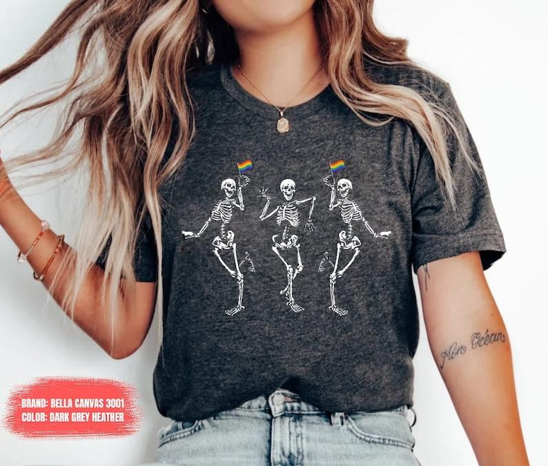 Pride Lesbian Solid Color Colorful Skeletons - Adult & Kids T-Shirts, Sweatshirts & Hoodies apparel design preview 1