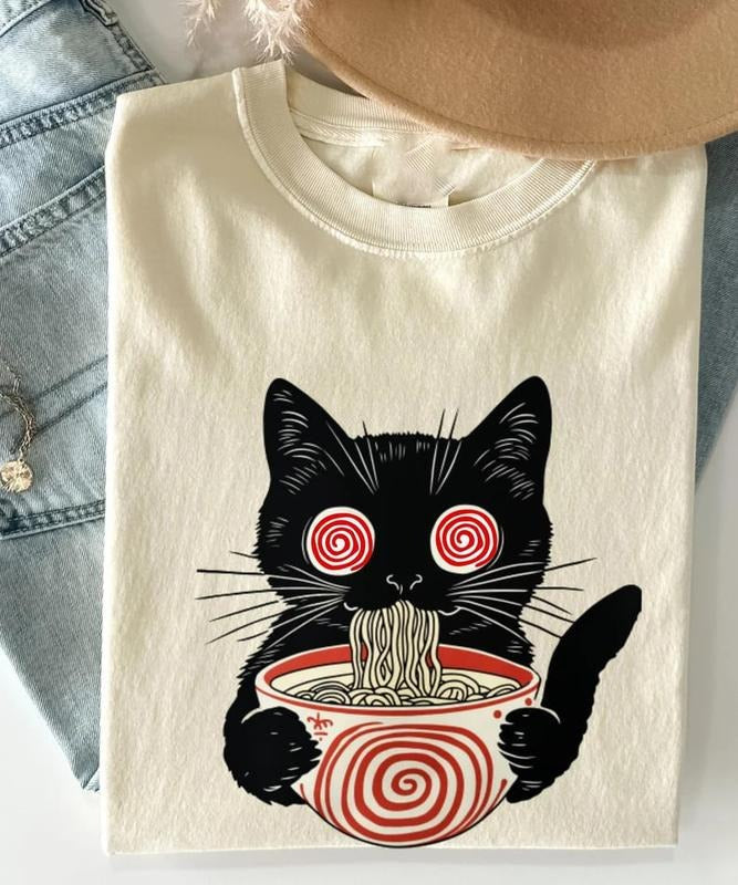Psychedelic Ramen Cat Kawaii Lover Trippy Anime - Adult & Kids T-Shirts, Sweatshirts & Hoodies apparel design preview 1