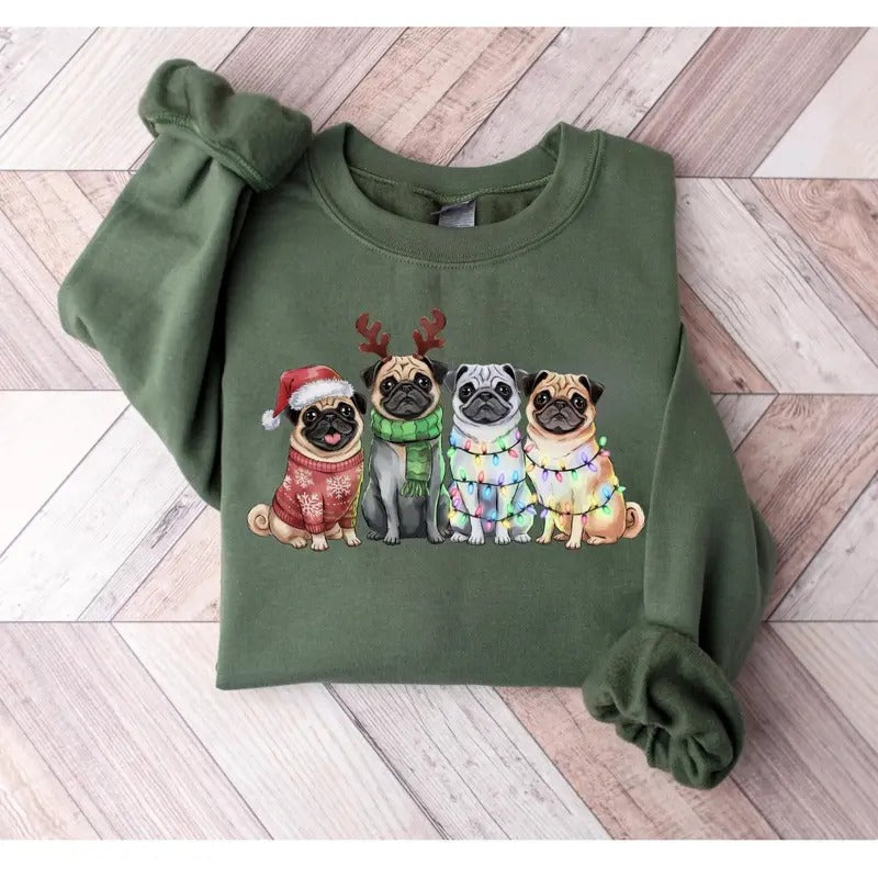 Pug Cute Reindeer Santa Cozy Festive Dog - Adult & Kids T-Shirts, Sweatshirts & Hoodies apparel design preview 1