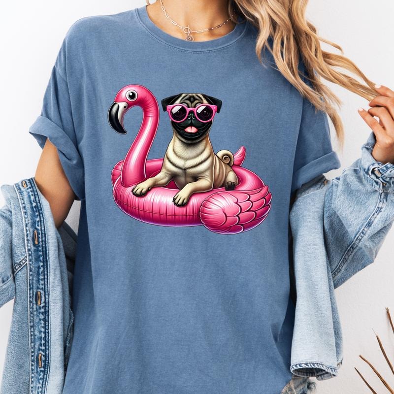 Pug Flamingo Float Dog Relaxed Fit Printed USA - Adult & Kids T-Shirts, Sweatshirts & Hoodies apparel design preview 1