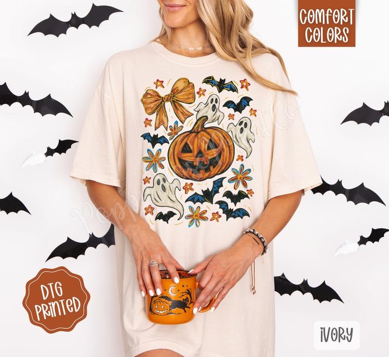 Pumpkin Floral Collage Comfort Colors Halloween - Adult & Kids T-Shirts, Sweatshirts & Hoodies apparel design preview 1