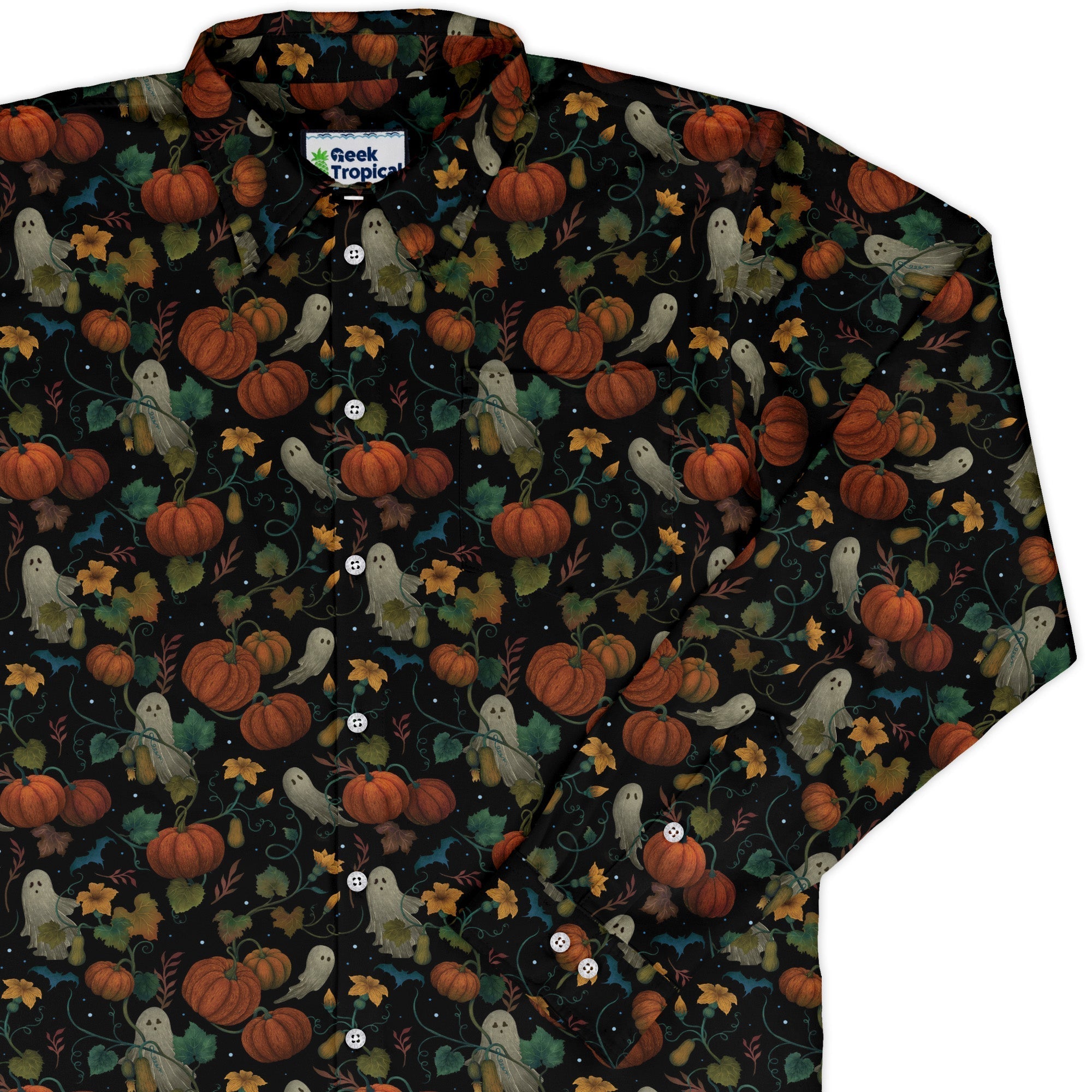 Pumpkin Ghosts Button Up - Adult & Kids T-Shirts, Sweatshirts & Hoodies apparel design preview 1