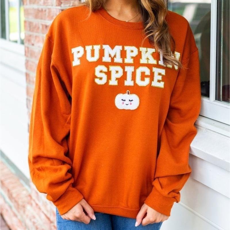 'Pumpkin Spice' Letter Patch - Adult & Kids T-Shirts, Sweatshirts & Hoodies apparel design preview 1