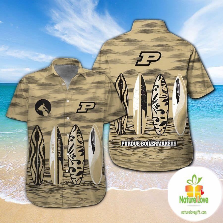 Purdue Boilermakers Short Sleeve Button Up Tropical - Adult & Kids T-Shirts, Sweatshirts & Hoodies apparel design preview 1