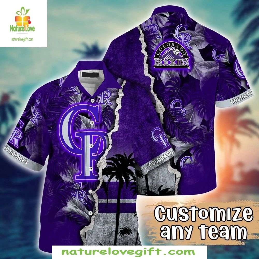 MLB Hawaiian Purple Palm Silhouette Colorado Rockies - Adult & Kids T-Shirts, Sweatshirts & Hoodies apparel design preview 1