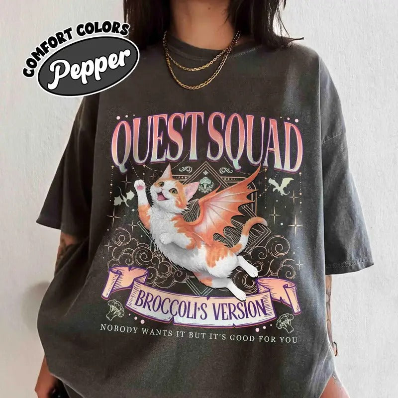 Quest Squad Broccoli Cat Onyx Storm Fan Fourth Wing - Adult & Kids T-Shirts, Sweatshirts & Hoodies apparel design preview 1