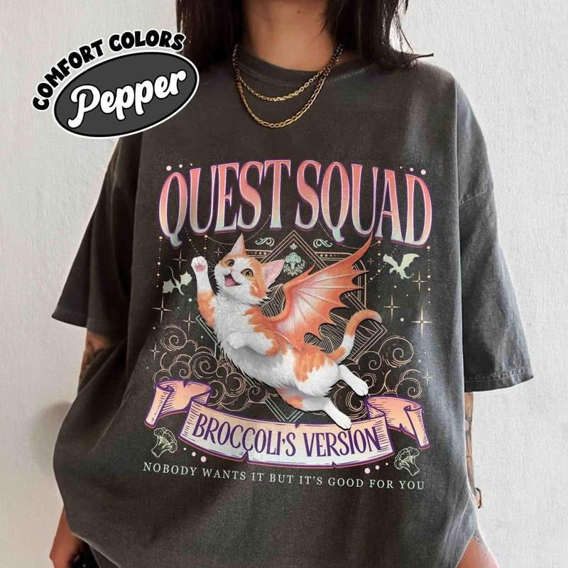 Quest Squad Broccoli Cat Onyx Storm Fan Fourth Wing - Adult & Kids T-Shirts, Sweatshirts & Hoodies apparel design preview 1