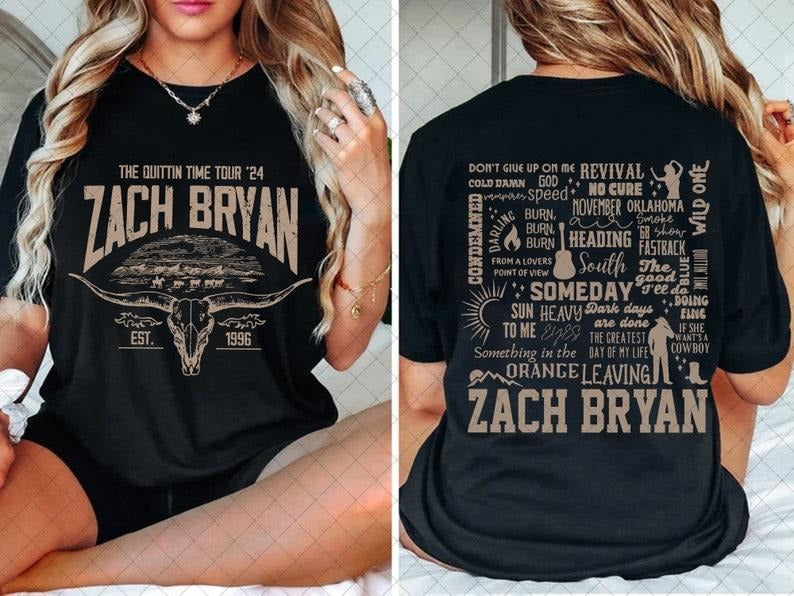 "Quittin' Time Tour Za99ch Bry11an 2024 S 3XL Country - Adult & Kids T-Shirts, Sweatshirts & Hoodies apparel design preview 1