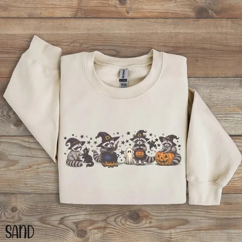 Raccoon Halloween Retro Cute Spooky Season Tropical - Adult & Kids T-Shirts, Sweatshirts & Hoodies apparel design preview 1