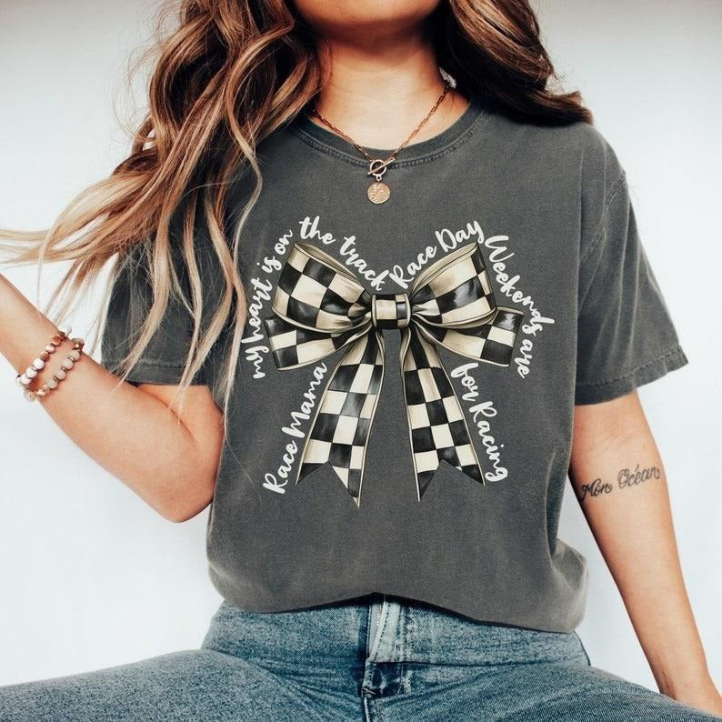 Racing Mom Motocross Coquette Bow Drag Race Day - Adult & Kids T-Shirts, Sweatshirts & Hoodies apparel design preview 1