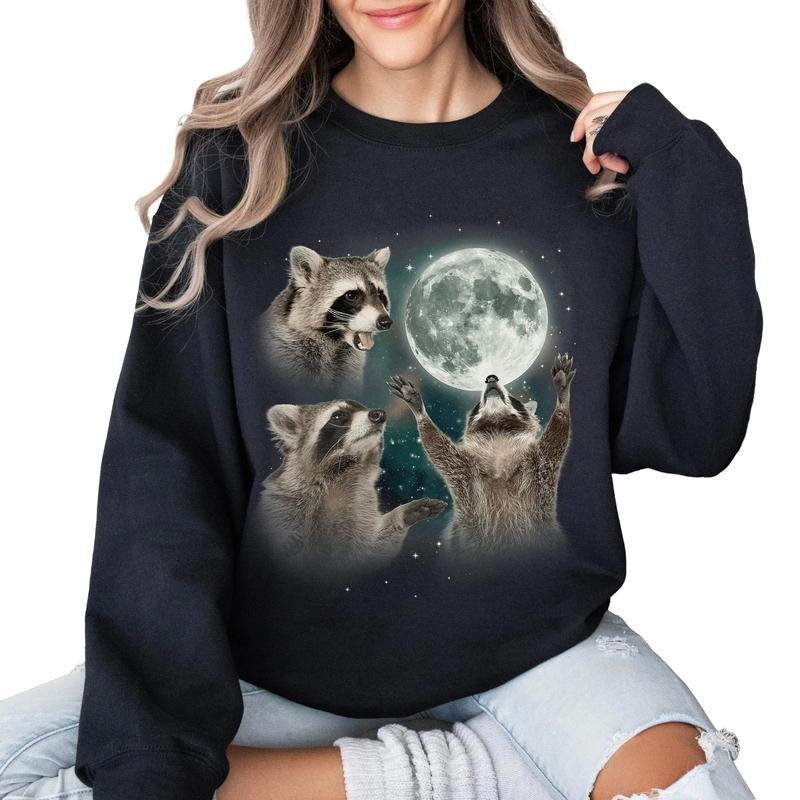 Racoons Howling Moon Racoon Meme - Adult & Kids T-Shirts, Sweatshirts & Hoodies apparel design preview 1