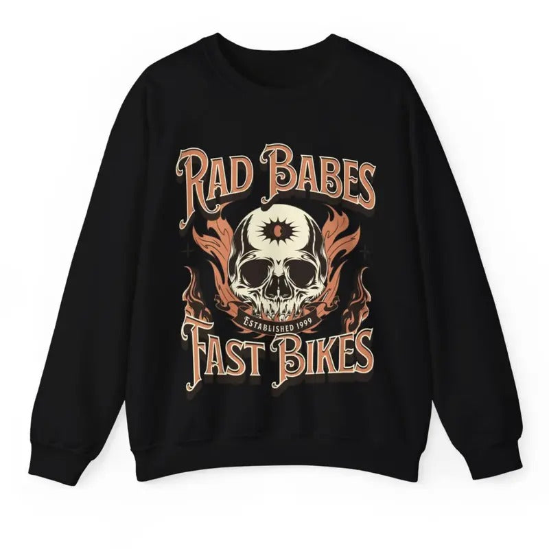 Rad Babes Fast Bikes Vintage Skull Motorcycle Retro - Adult & Kids T-Shirts, Sweatshirts & Hoodies apparel design preview 1