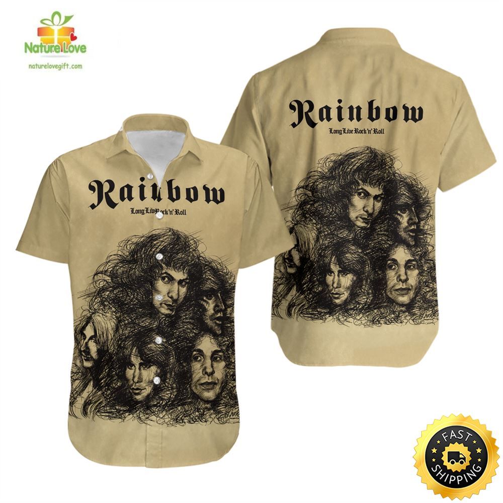 Rainbow Band Hawaiian Vintage Rock Music Aloha Top - Adult & Kids T-Shirts, Sweatshirts & Hoodies apparel design preview 1