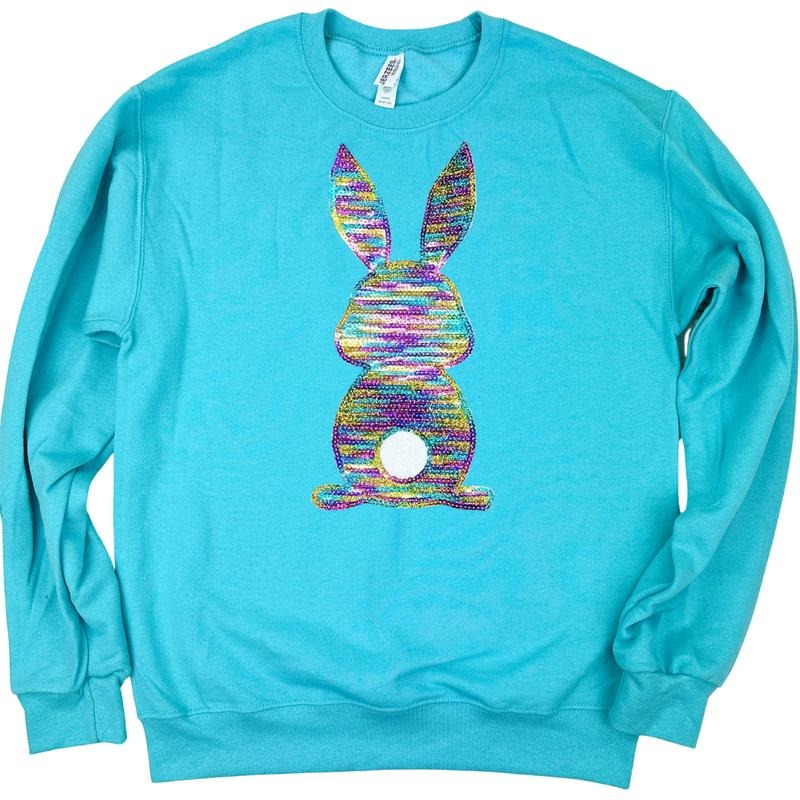 Rainbow Bunny Sequin Patch SCUBA BLUE - Adult & Kids T-Shirts, Sweatshirts & Hoodies apparel design preview 1