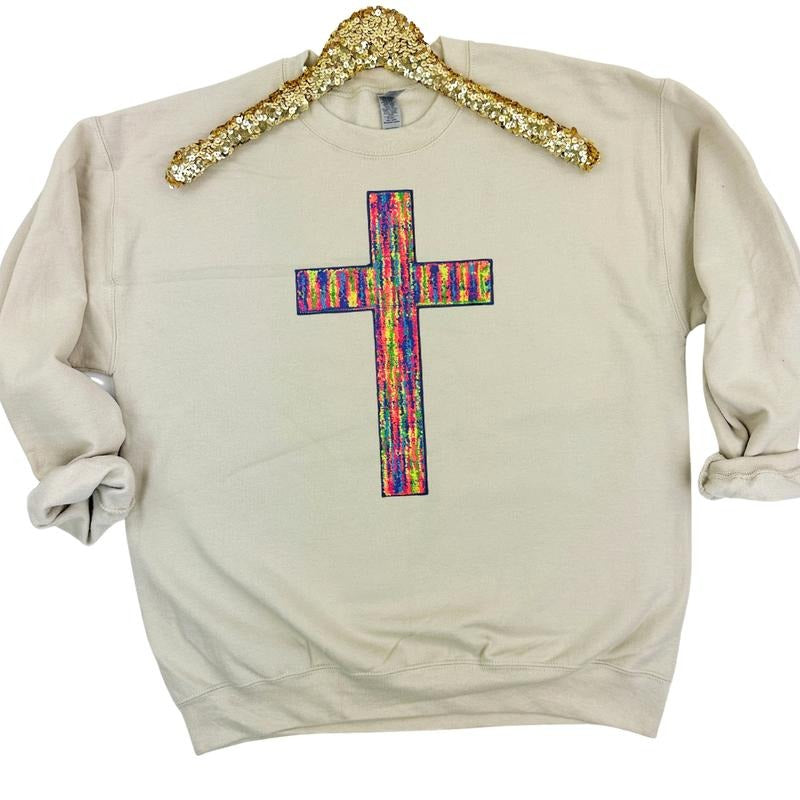 Rainbow Chenille Cross Patch SAND - Adult & Kids T-Shirts, Sweatshirts & Hoodies apparel design preview 1