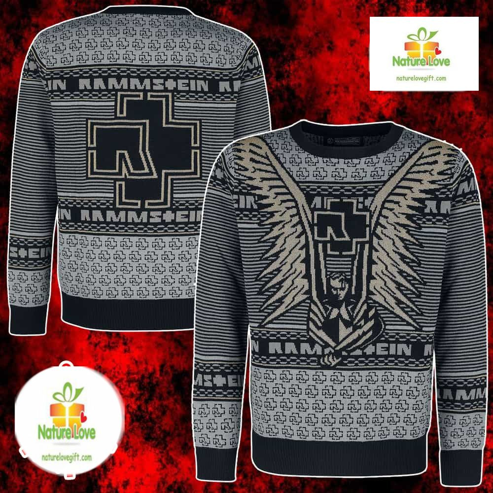 Rammstein Black Gold Angel Wings Snowflake Unisex Ugly Christmas Sweater - Holiday Gift product image