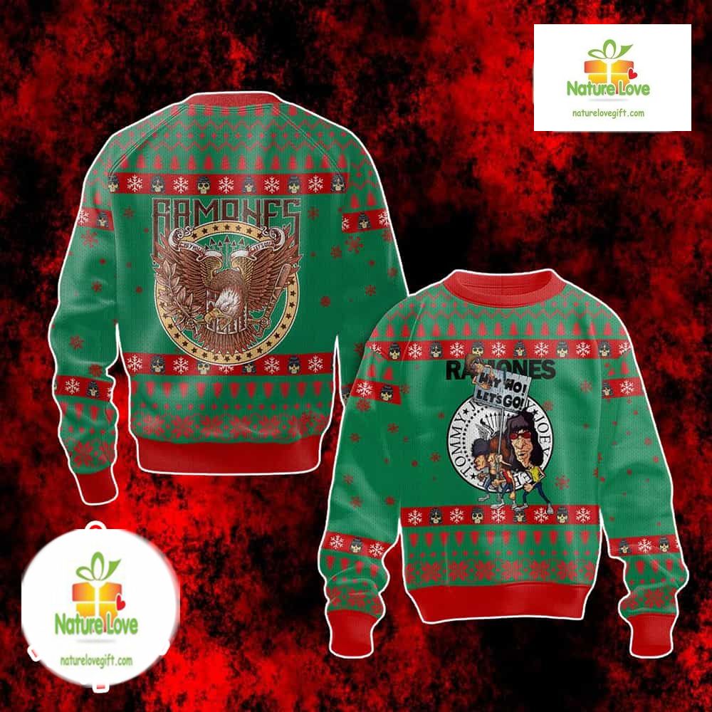Ramones Punk Rock Johnny Joey Dee Dee Tommy Ugly Christmas Sweater - Holiday Gift product image
