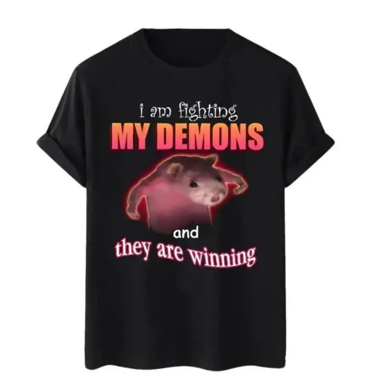 Ratz Pink Meme I Am Fighting My Demons Funny Cute Man - Adult & Kids T-Shirts, Sweatshirts & Hoodies apparel design preview 1