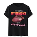 Ratz Pink Meme I Am Fighting My Demons Funny Cute Man - Adult & Kids T-Shirts, Sweatshirts & Hoodies apparel design preview 1