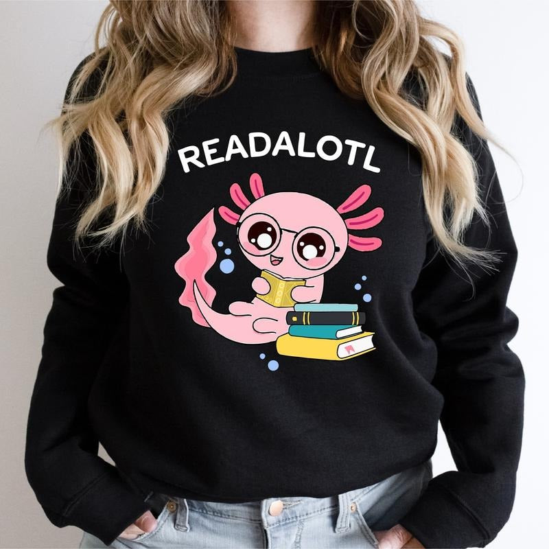 Readalotl Read Axolotl Lover Cute Reading Salamander - Adult & Kids T-Shirts, Sweatshirts & Hoodies apparel design preview 1