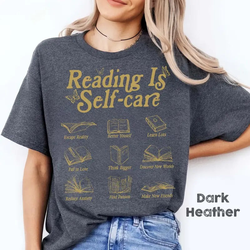 Reading Is Self Care Gildan Bookish Mental Health - Adult & Kids T-Shirts, Sweatshirts & Hoodies apparel design preview 1
