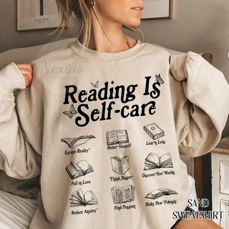 Reading Is Self Care Bookish Mental Health Read More - Adult & Kids T-Shirts, Sweatshirts & Hoodies apparel design preview 1