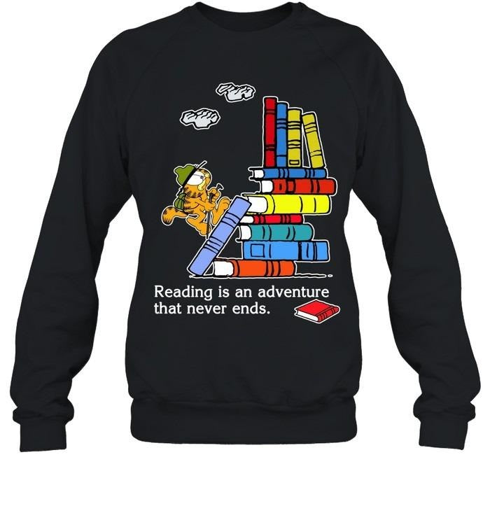 Reading Is Adventure That Never Ends Garfiiield Funny - Adult & Kids T-Shirts, Sweatshirts & Hoodies apparel design preview 1