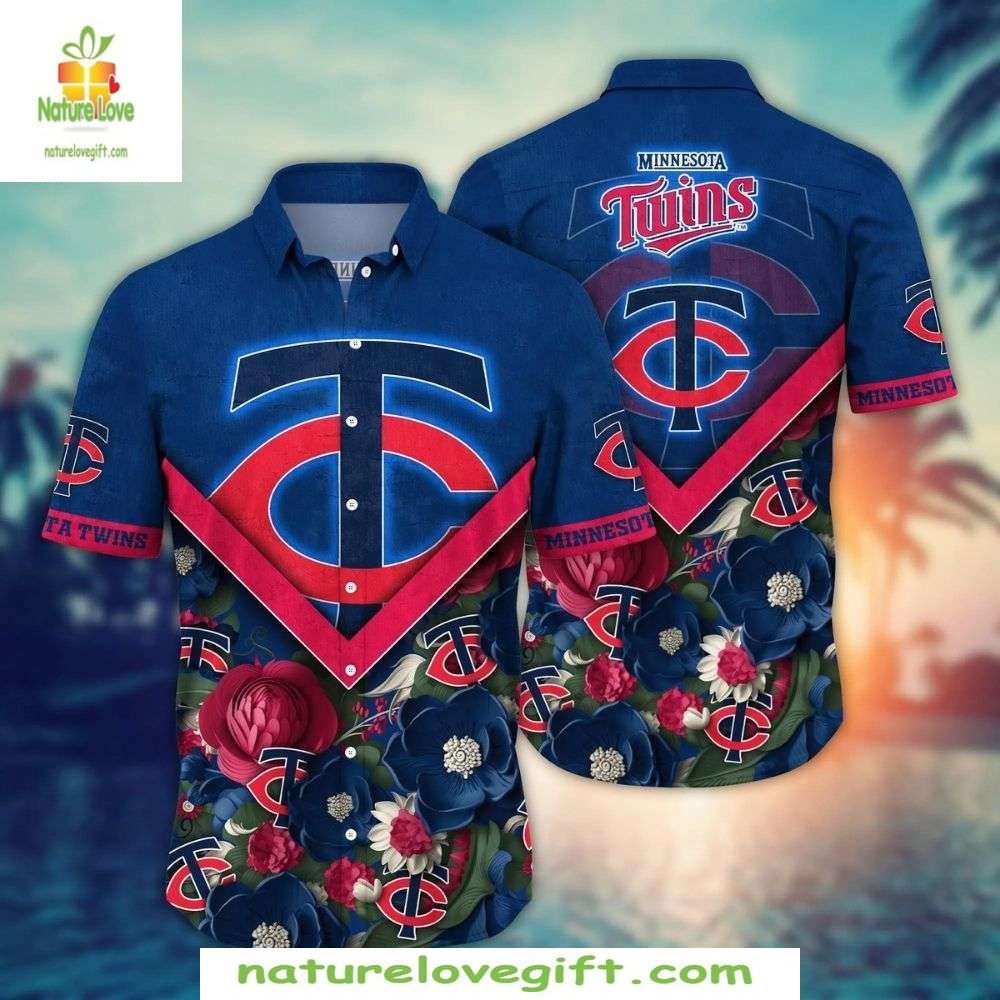 Minnesota Twins Hawaiian Red Blue Floral MLB Baseball - Adult & Kids T-Shirts, Sweatshirts & Hoodies apparel design preview 1