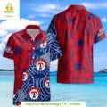 Texas Rangers Hawaiian Red Blue Emblem Tropical - Adult & Kids T-Shirts, Sweatshirts & Hoodies apparel design preview 1
