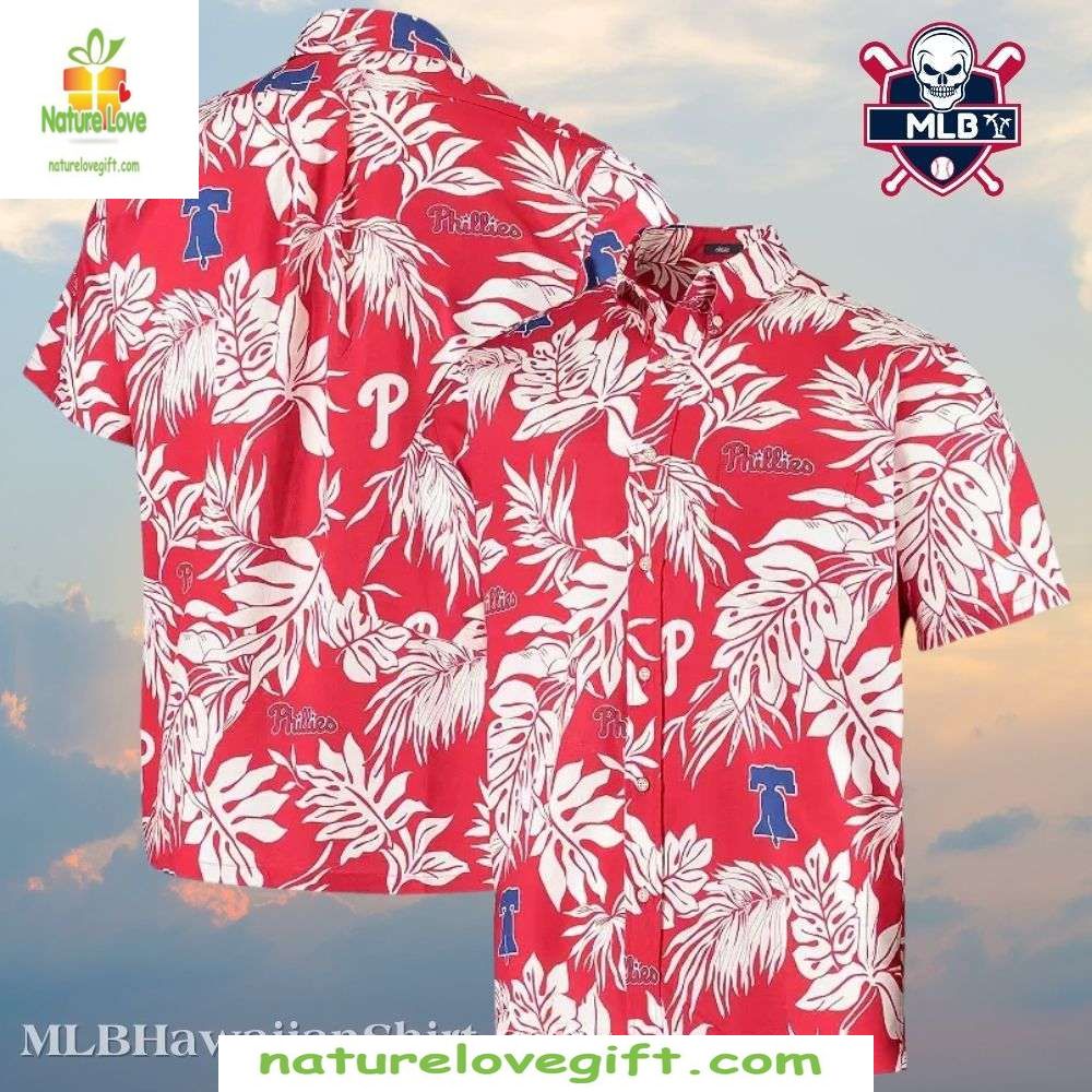 MLB Phillies Hawaiian Red White Monochrome Floral - Adult & Kids T-Shirts, Sweatshirts & Hoodies apparel design preview 1