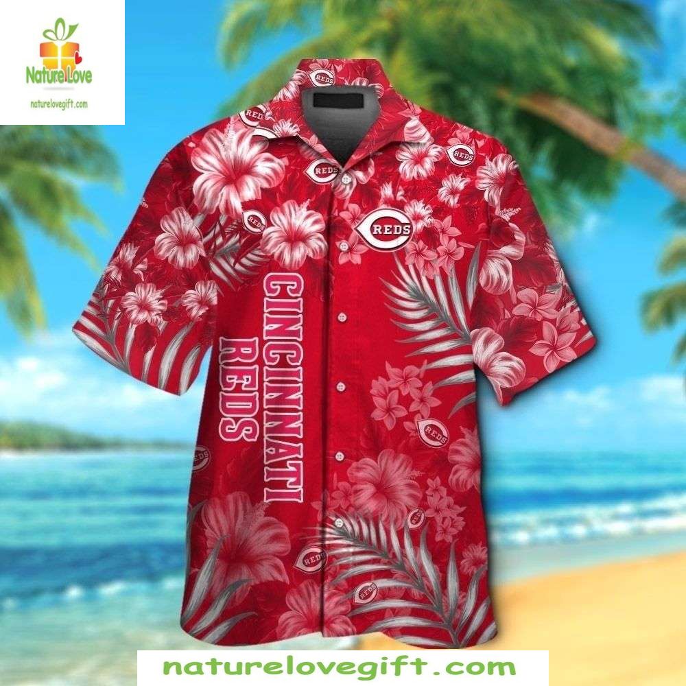 Cincinnati Reds Hawaiian Red Bloom Fielder Aloha - Adult & Kids T-Shirts, Sweatshirts & Hoodies apparel design preview 1