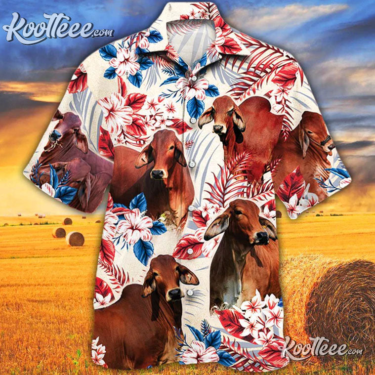 Red Brahman Cattle Lovers American Flag Trendy - Adult & Kids T-Shirts, Sweatshirts & Hoodies apparel design preview 1