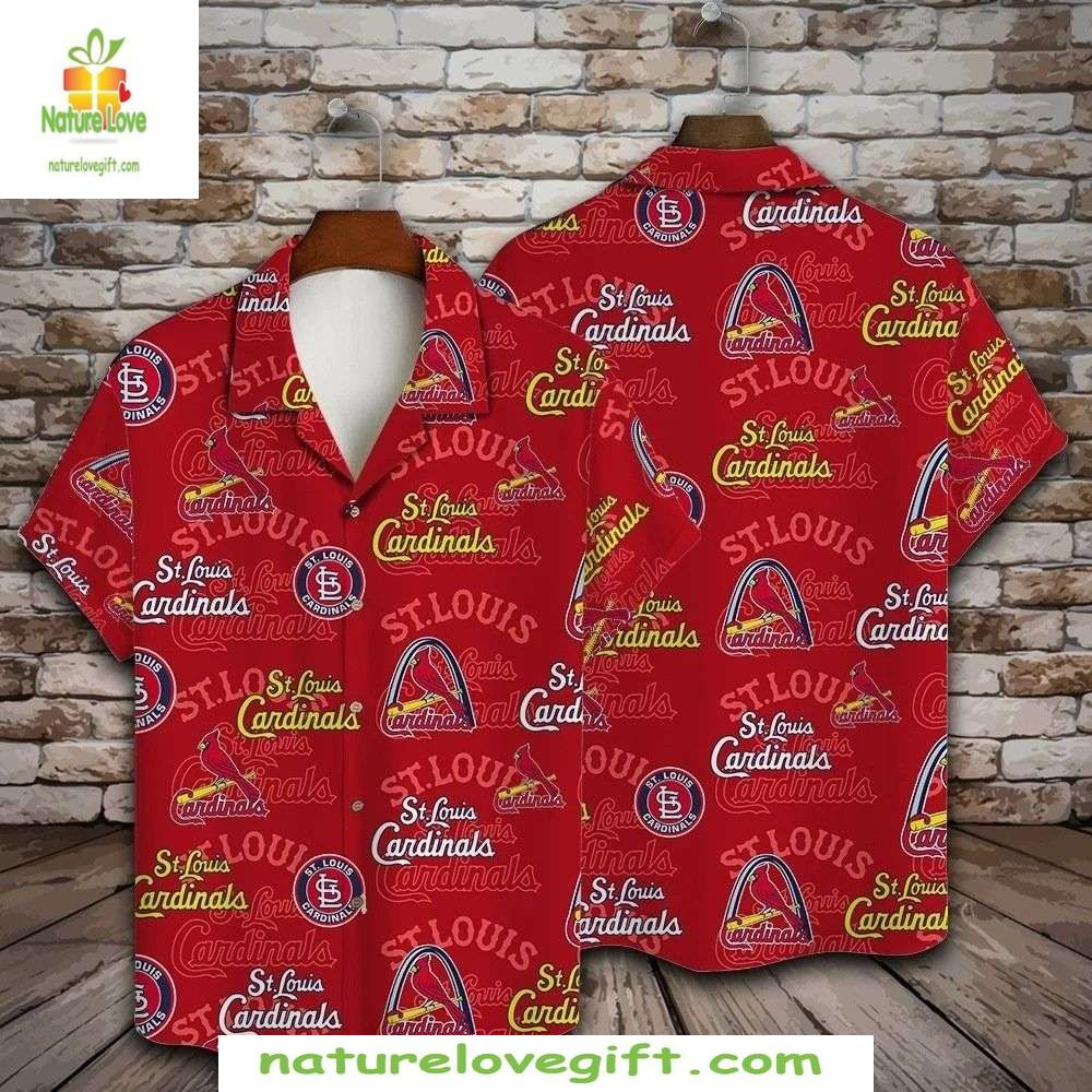 St Louis Cardinals Hawaiian Red Emblems MLB Baseball - Adult & Kids T-Shirts, Sweatshirts & Hoodies apparel design preview 1