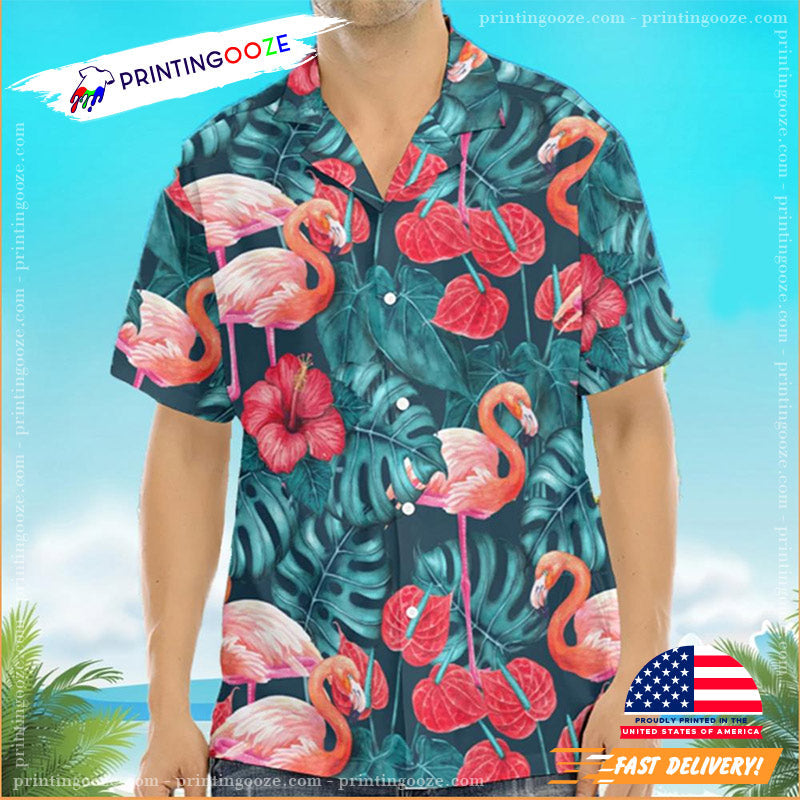 Red Flower Flamingo Hawaiian - Adult & Kids T-Shirts, Sweatshirts & Hoodies apparel design preview 1