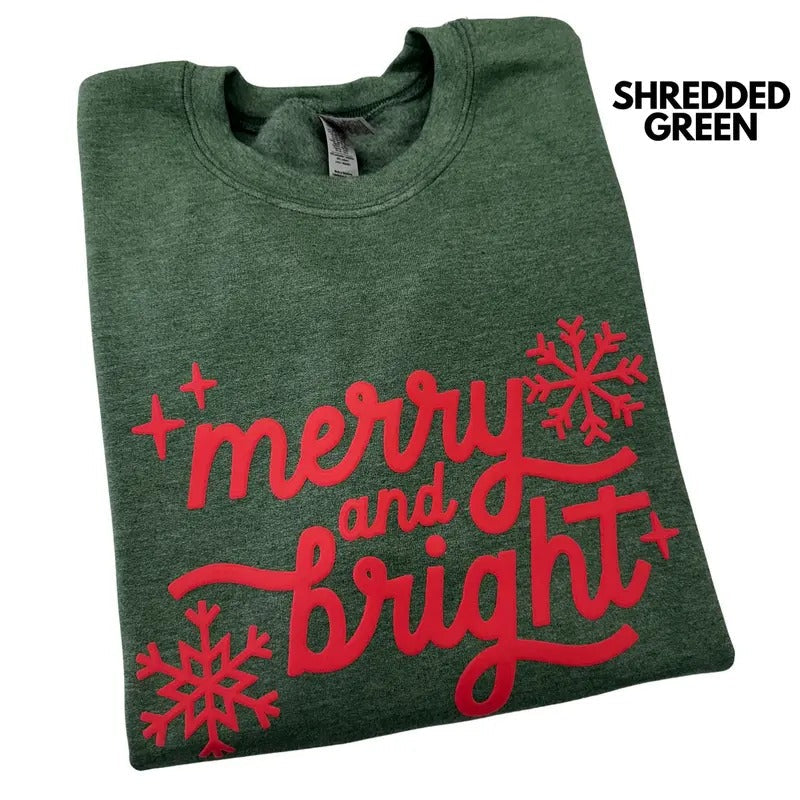 Red Merry Bright PUFF - Adult & Kids T-Shirts, Sweatshirts & Hoodies apparel design preview 1
