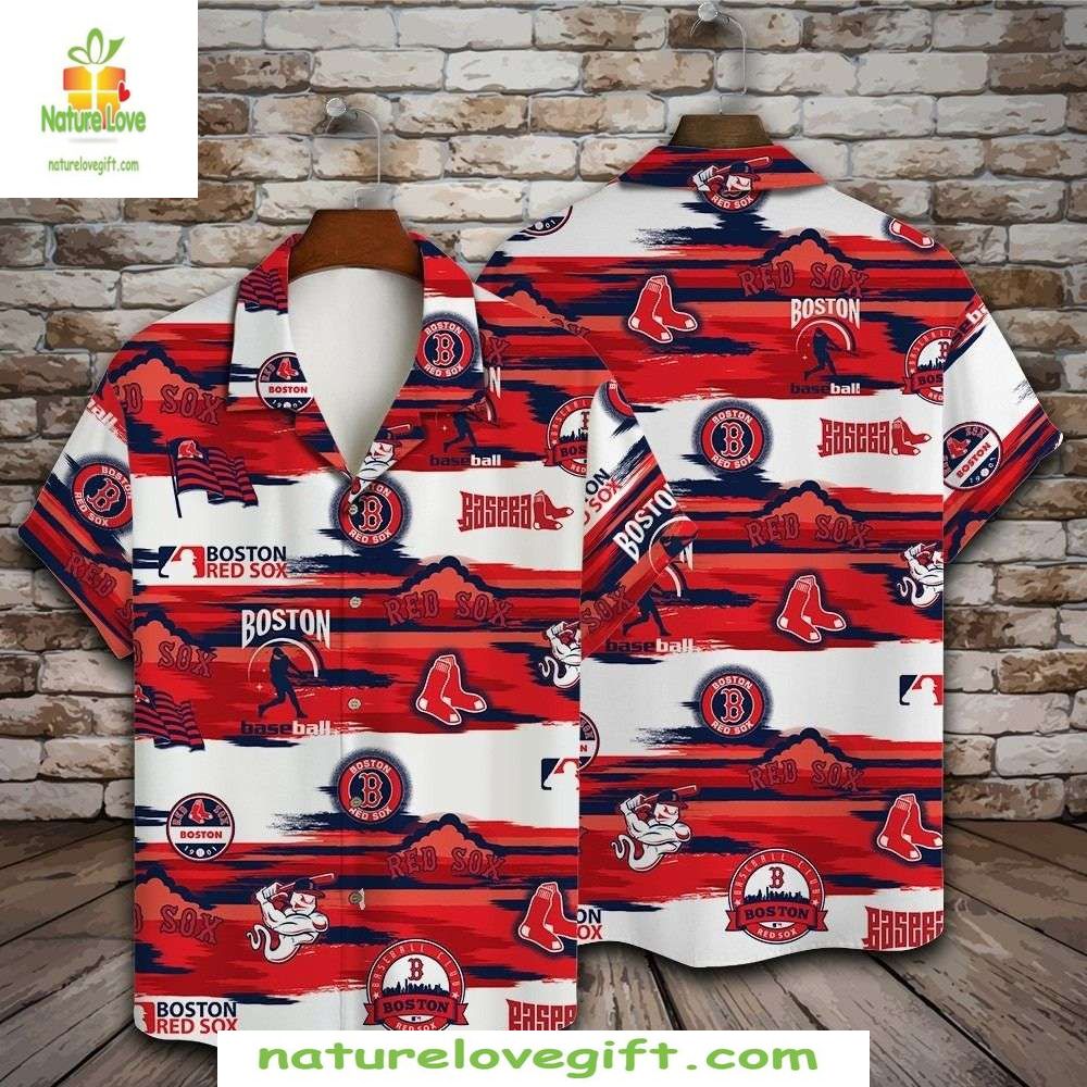 MLB Red Sox Hawaiian Swirl Stripes Nautical Baseball - Adult & Kids T-Shirts, Sweatshirts & Hoodies apparel design preview 1