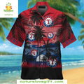 Texas Rangers Hawaiian Red Sunset Hues Palm Trees - Adult & Kids T-Shirts, Sweatshirts & Hoodies apparel design preview 1