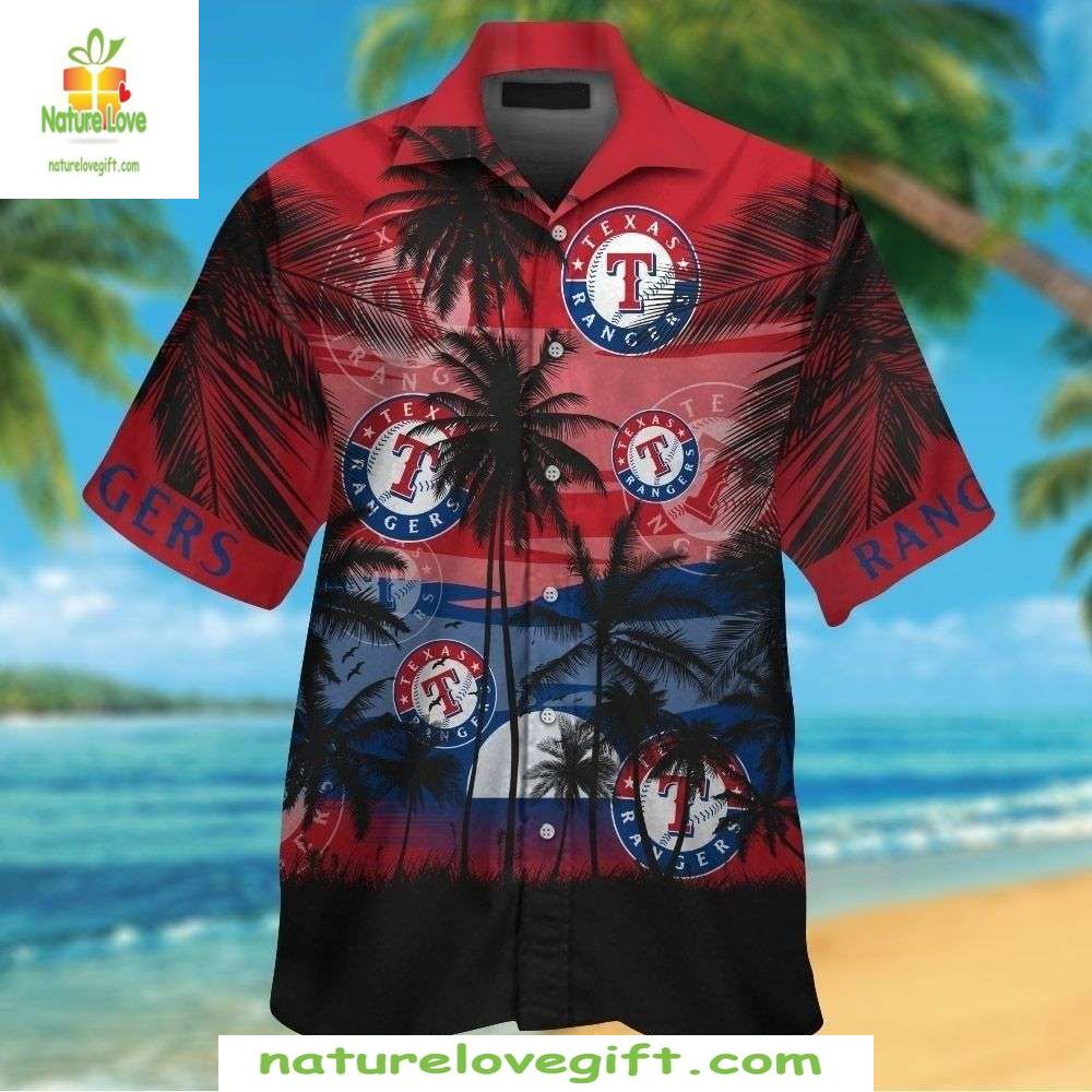 Texas Rangers Hawaiian Red Sunset Palm Trees Aloha - Adult & Kids T-Shirts, Sweatshirts & Hoodies apparel design preview 1